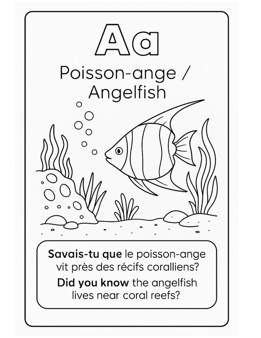 Livre à colorier A-Z – Animaux marins (FR/EN) personnalisé a imprimer