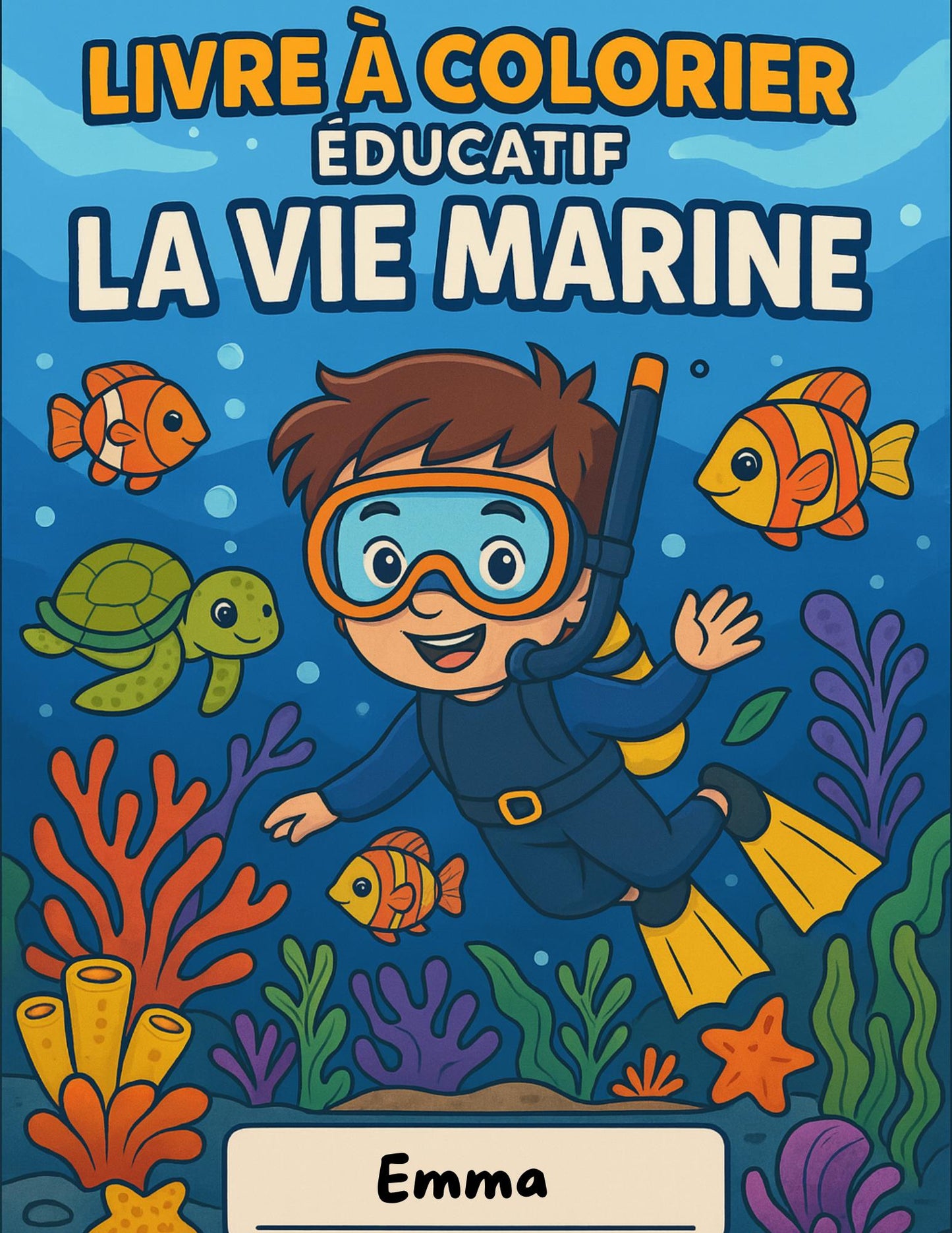 Livre à colorier A-Z – Animaux marins (FR/EN) personnalisé a imprimer