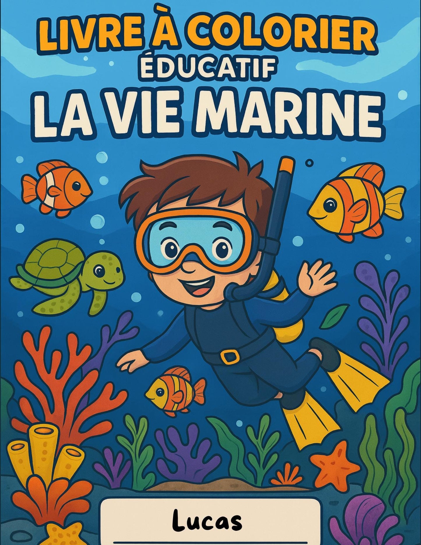 Livre à colorier A-Z – Animaux marins (FR/EN) personnalisé a imprimer